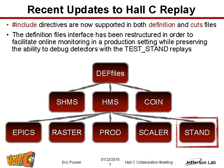 Recent Updates to Hall C Replay • #include directives are now supported in both