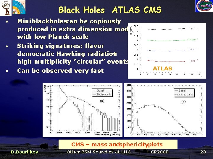 Black Holes ATLAS CMS • Mini blackholescan be copiously produced in extra dimension models