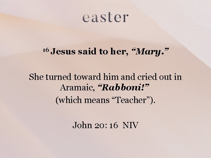 16 Jesus said to her, “Mary. ” She turned toward him and cried out