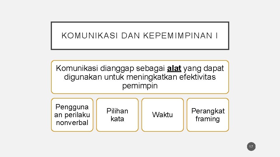 KOMUNIKASI DAN KEPEMIMPINAN I Komunikasi dianggap sebagai alat yang dapat digunakan untuk meningkatkan efektivitas