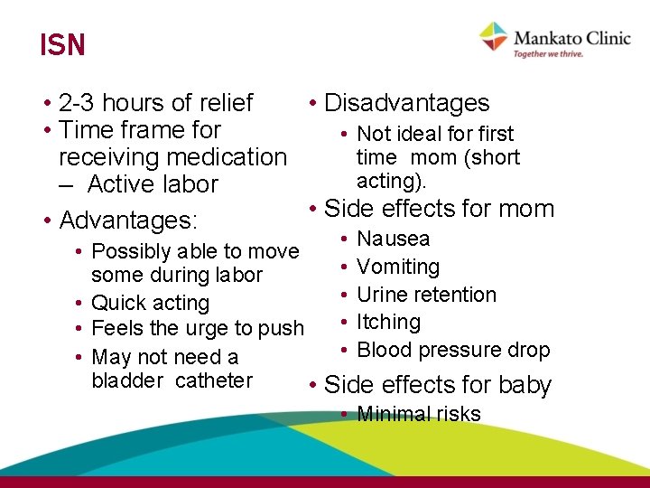 ISN • 2 -3 hours of relief • Disadvantages • Time frame for •