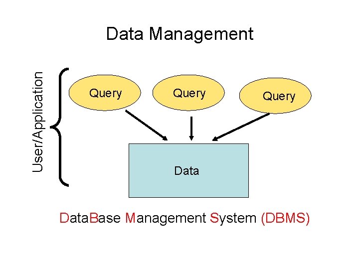 User/Application Data Management Query Data. Base Management System (DBMS) 