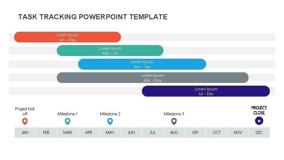 TASK TRACKING POWERPOINT TEMPLATE Lorem Ipsum Jan - May Lorem Ipsum Mar - Jul