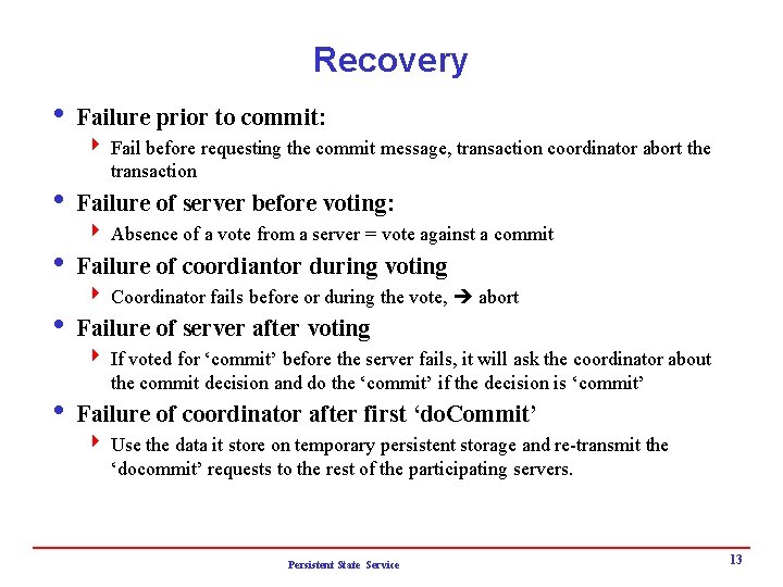 Recovery i Failure prior to commit: 4 Fail before requesting the commit message, transaction