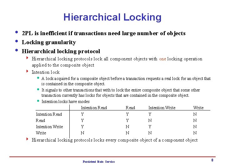 Hierarchical Locking i 2 PL is inefficient if transactions need large number of objects