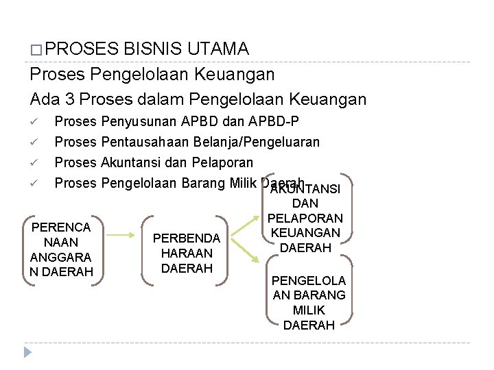 � PROSES BISNIS UTAMA Proses Pengelolaan Keuangan Ada 3 Proses dalam Pengelolaan Keuangan ü