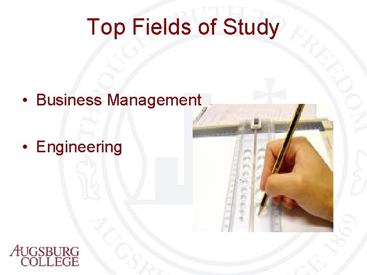 Top Fields of Study • Business Management • Engineering 