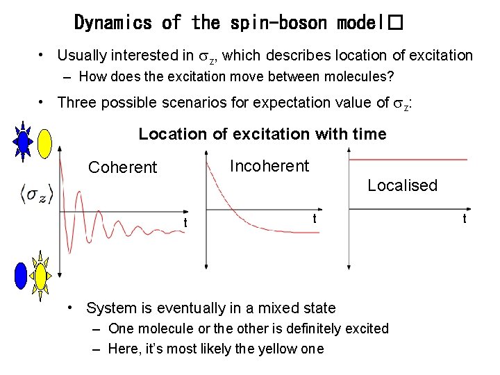 Dynamics of the spin-boson model� • Usually interested in z, which describes location of