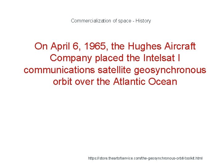 Commercialization of space - History On April 6, 1965, the Hughes Aircraft Company placed