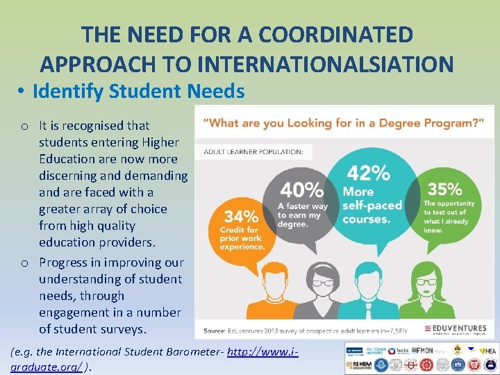 THE NEED FOR A COORDINATED APPROACH TO INTERNATIONALSIATION • Identify Student Needs o It