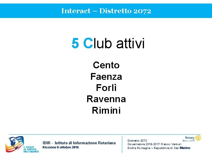 Interact – Distretto 2072 5 Club attivi C Cento Faenza Forlì Ravenna Rimini IDIR