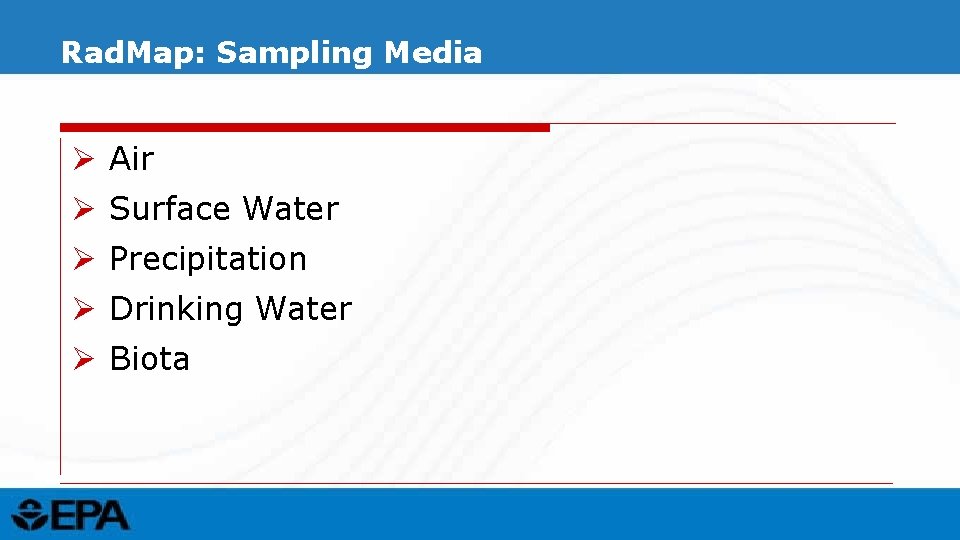 Rad. Map: Sampling Media Ø Air Ø Surface Water Ø Precipitation Ø Drinking Water