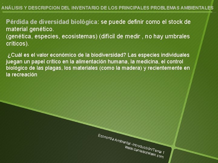 . ANÁLISIS Y DESCRIPCION DEL INVENTARIO DE LOS PRINCIPALES PROBLEMAS AMBIENTALES Pérdida de diversidad