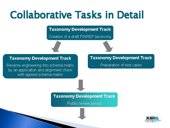 Collaborative Tasks in Detail Taxonomy Development Track Creation of a draft FINREP taxonomy Taxonomy