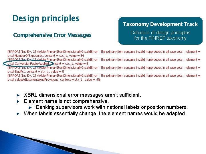 Design principles Comprehensive Error Messages Taxonomy Development Track Definition of design principles for the