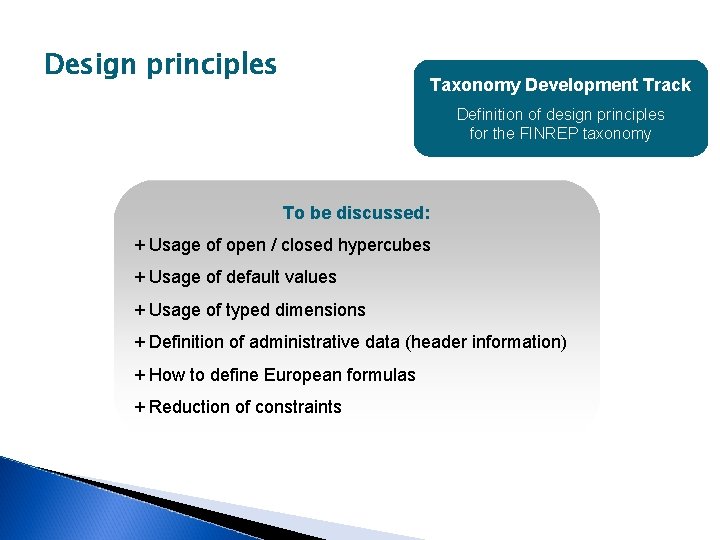 Design principles Taxonomy Development Track Definition of design principles for the FINREP taxonomy To