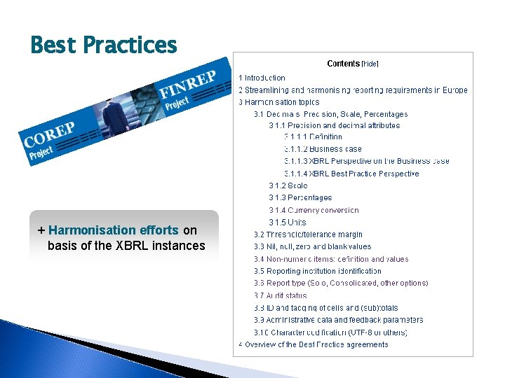 Best Practices + Harmonisation efforts on basis of the XBRL instances 