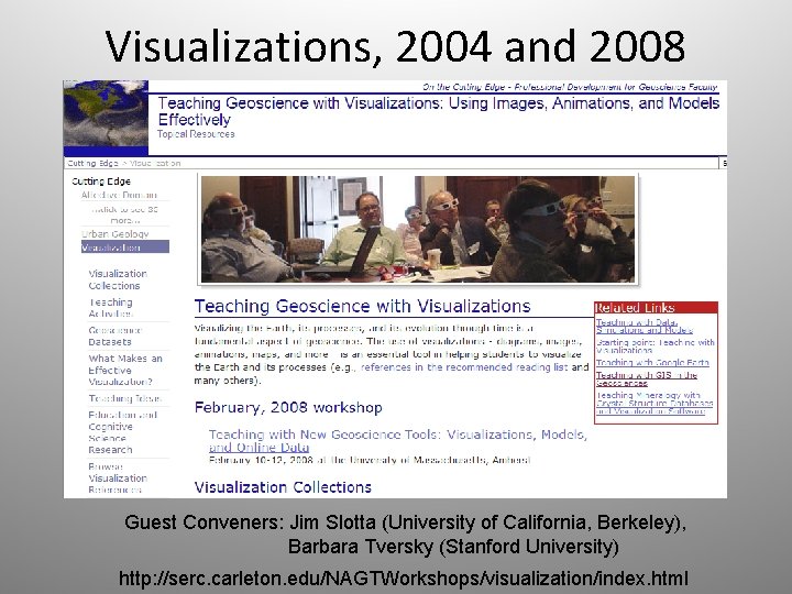 Visualizations, 2004 and 2008 Guest Conveners: Jim Slotta (University of California, Berkeley), Barbara Tversky