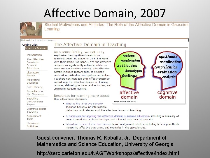 Affective Domain, 2007 Guest convener: Thomas R. Koballa, Jr. , Department of Mathematics and