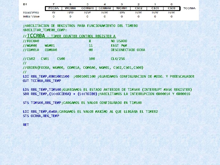 ; HABILITACION DE REGISTROS PARA FUNCIONAMIENTO DEL TIMERO HABILITAR_TIMER 0_COMP: //TCCR 0 A -