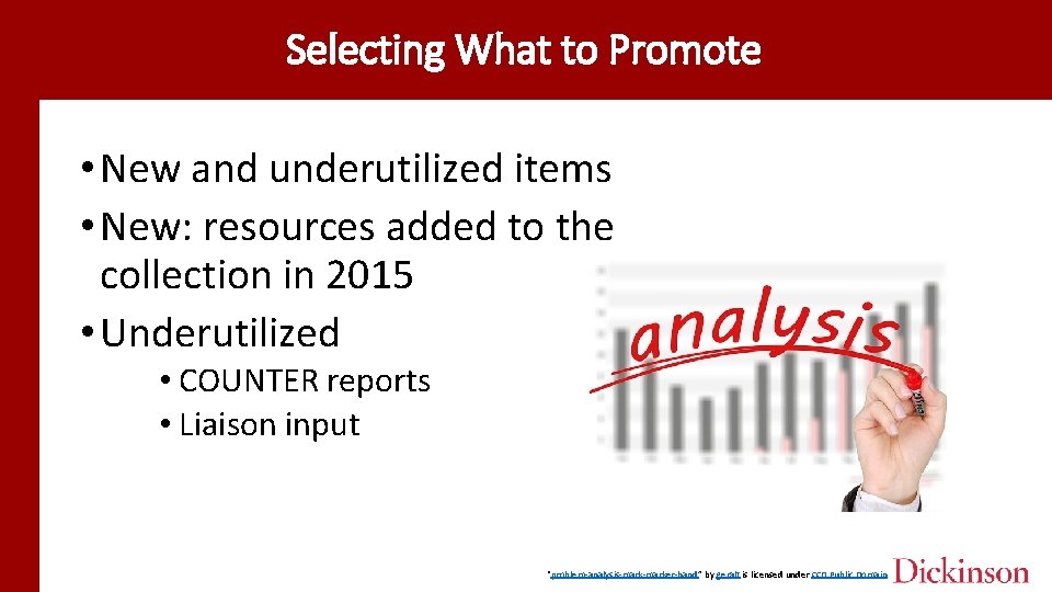 Selecting What to Promote • New and underutilized items • New: resources added to