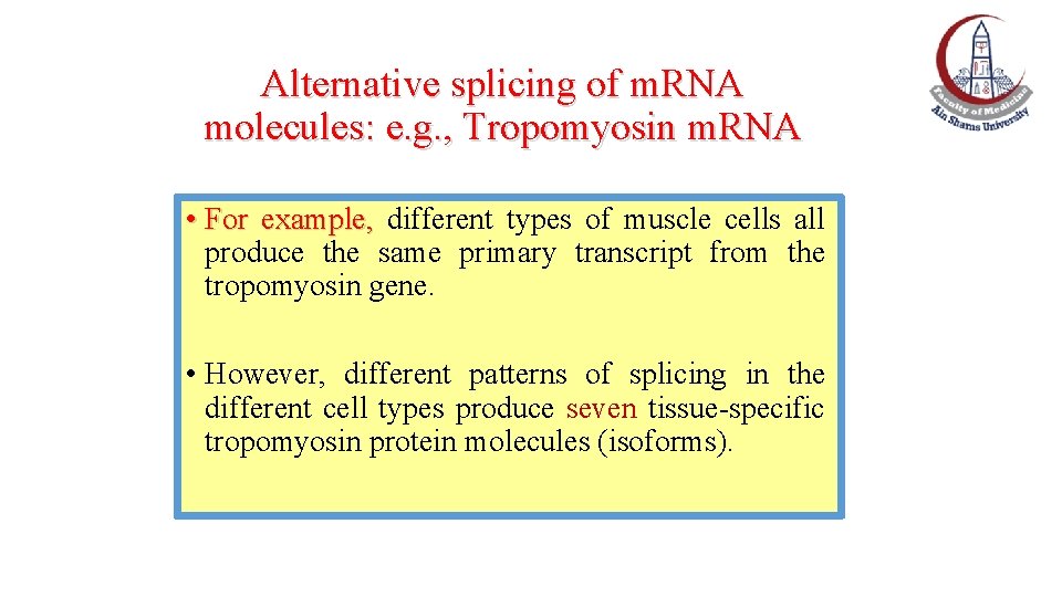 Alternative splicing of m. RNA molecules: e. g. , Tropomyosin m. RNA • For Alternative splicing of m. RNA molecules: e. g. , Tropomyosin m. RNA • For