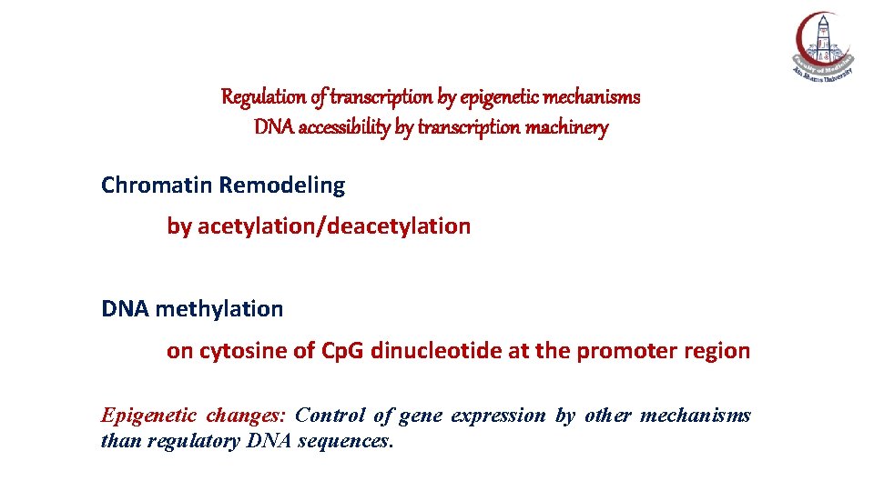 Regulation of transcription by epigenetic mechanisms DNA accessibility by transcription machinery Chromatin Remodeling by