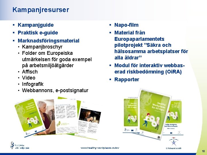 Kampanjresurser § Kampanjguide § Praktisk e-guide § Marknadsföringsmaterial • Kampanjbroschyr • Folder om Europeiska