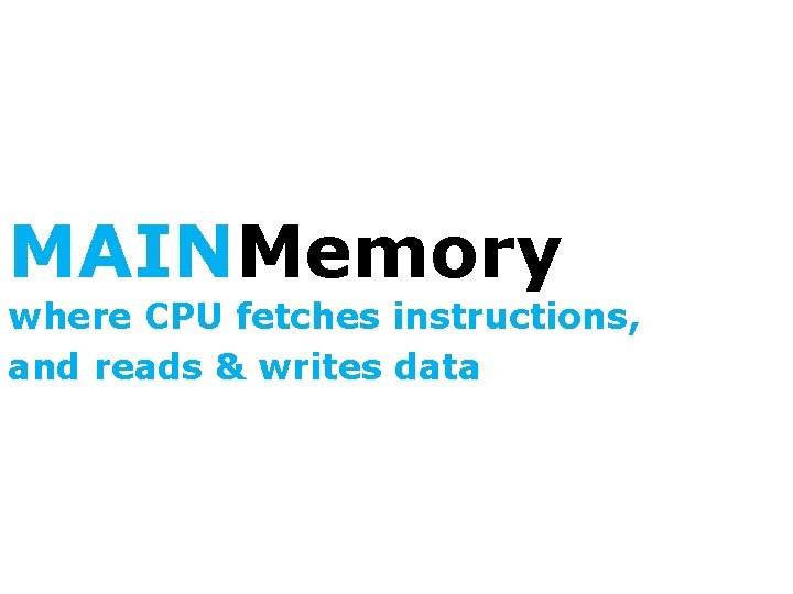 MAINMemory where CPU fetches instructions, and reads & writes data 