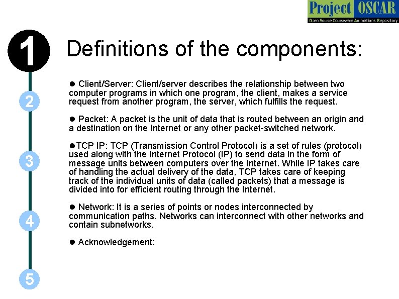 1 2 Definitions of the components: Client/Server: Client/server describes the relationship between two computer