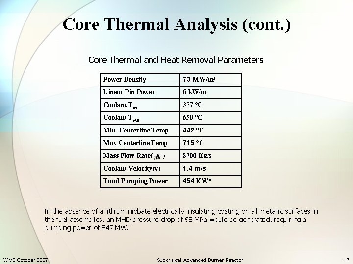 Core Thermal Analysis (cont. ) Core Thermal and Heat Removal Parameters Power Density 73