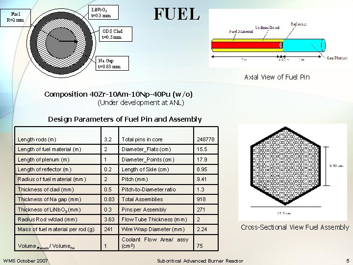 FUEL Li. Nb. O 3 t=0. 3 mm Fuel R=2 mm ODS Clad t=0.