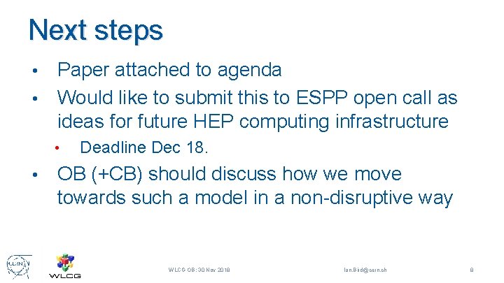 Next steps Paper attached to agenda • Would like to submit this to ESPP