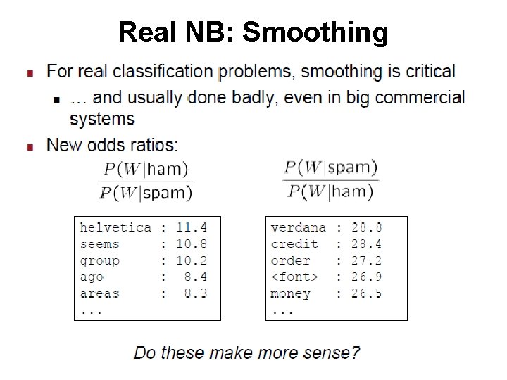 Real NB: Smoothing 