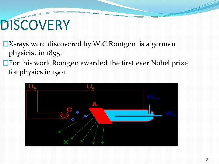 DISCOVERY �X-rays were discovered by W. C. Rontgen is a german physicist in 1895.