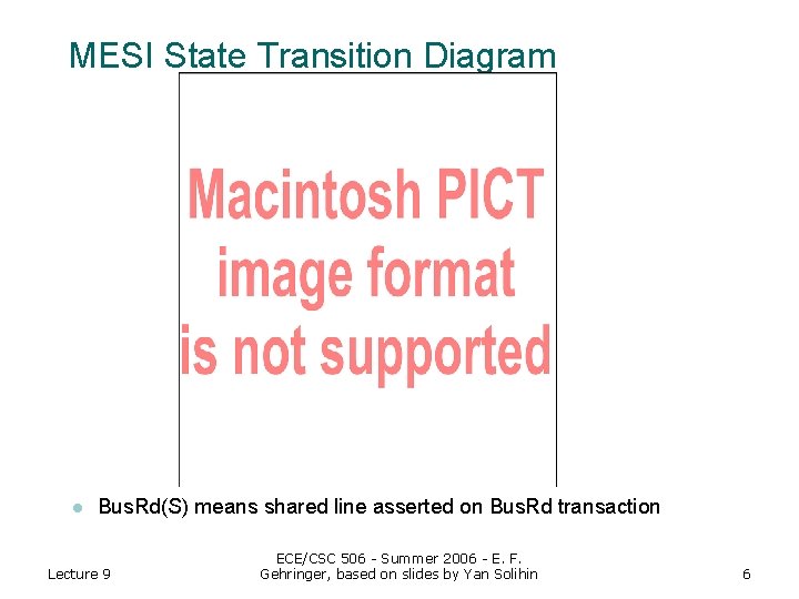 MESI State Transition Diagram l Bus. Rd(S) means shared line asserted on Bus. Rd