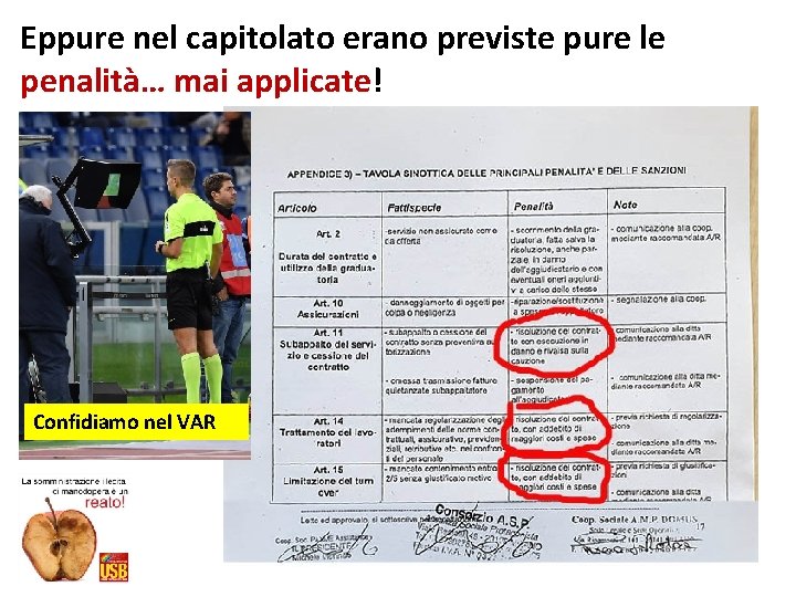 Eppure nel capitolato erano previste pure le penalità… mai applicate! Confidiamo nel VAR 