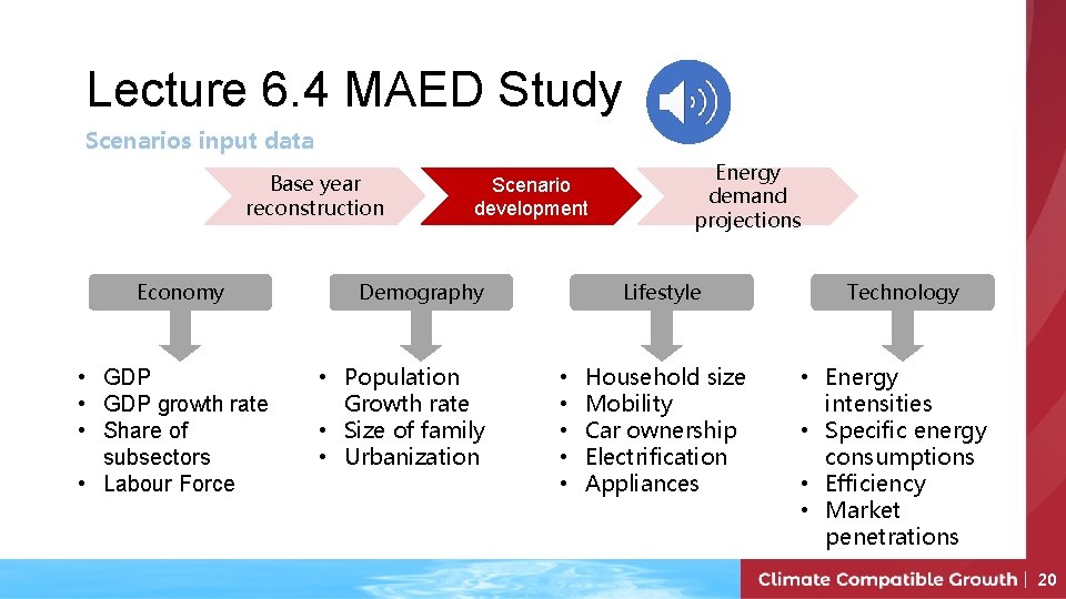 Lecture 6. 4 MAED Study Scenarios input data Base year reconstruction Economy • GDP