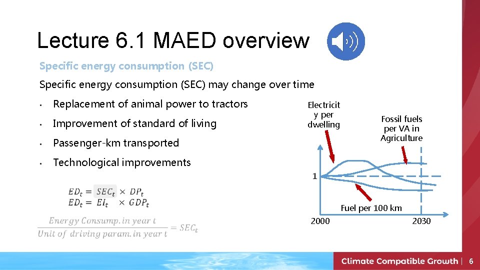 Lecture 6. 1 MAED overview Specific energy consumption (SEC) may change over time •