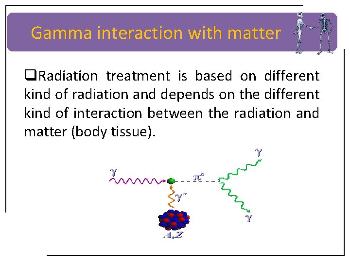 Gamma interaction with matter q. Radiation treatment is based on different kind of radiation