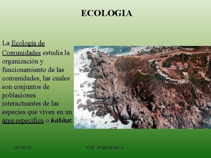 ECOLOGIA La Ecología de Comunidades estudia la organización y funcionamiento de las comunidades, las