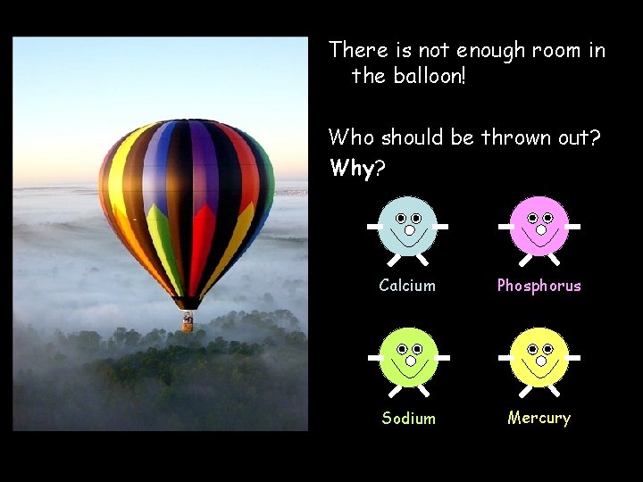 There is not enough room in the balloon! Who should be thrown out? Why?
