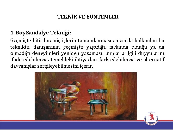 TEKNİK VE YÖNTEMLER 1 -Boş Sandalye Tekniği: Geçmişte bitirilmemiş işlerin tamamlanması amacıyla kullanılan bu