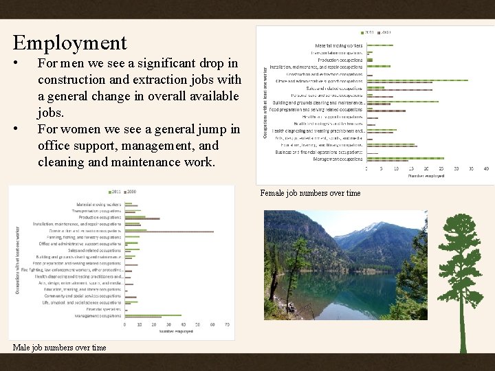 Employment • • For men we see a significant drop in construction and extraction