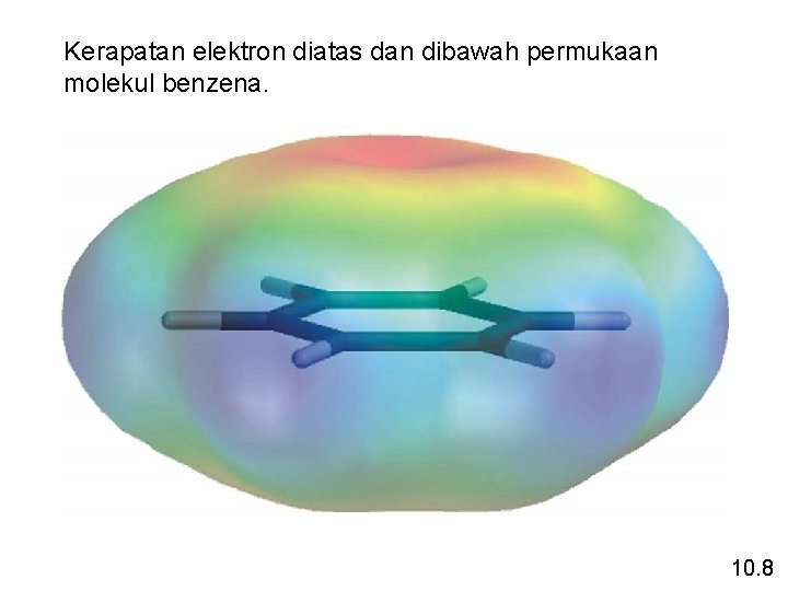 Kerapatan elektron diatas dan dibawah permukaan molekul benzena. 10. 8 