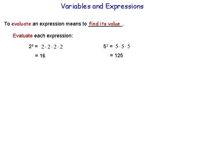 Variables and Expressions find its value To evaluate an expression means to ______. Evaluate