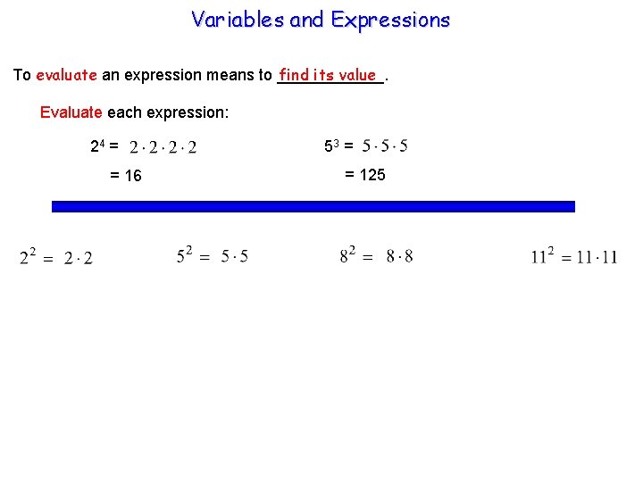 Variables and Expressions find its value To evaluate an expression means to ______. Evaluate