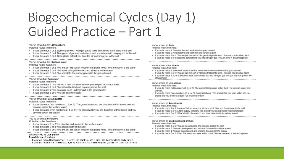 Biogeochemical Cycles (Day 1) Guided Practice – Part 1 