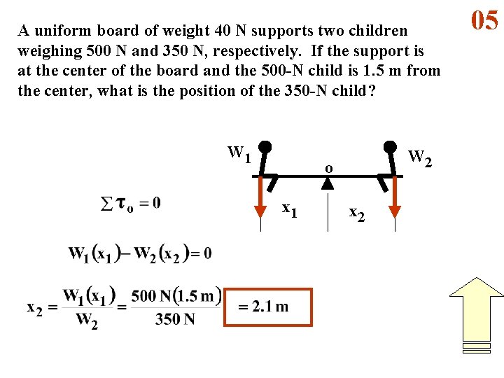 A uniform board of weight 40 N supports two children weighing 500 N and