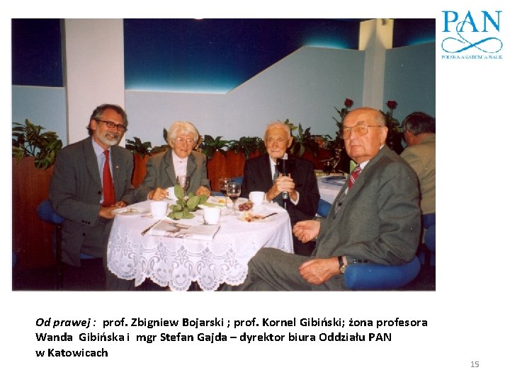 Od prawej : prof. Zbigniew Bojarski ; prof. Kornel Gibiński; żona profesora Wanda Gibińska